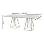 Conjunto Mesa de Jantar Milão Off White com 8 Cadeiras Cristal Couro Pérola Metal Champanhe - C&M Decor Imagem de Conjunto Mesa de Jantar Milão Off White com 8 Cadeiras Cristal Couro Pérola Metal Champanhe