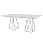 Conjunto Mesa de Jantar Milão Off White com 8 Cadeiras Cristal Couro Pérola Metal Champanhe - C&M Decor Imagem de Conjunto Mesa de Jantar Milão Off White com 8 Cadeiras Cristal Couro Pérola Metal Champanhe