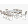 Imagem de Conjunto Mesa de Jantar Milão Off White com 8 Cadeiras Cristal Couro Pérola Metal Champanhe