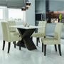 Imagem de Conjunto Mesa de Jantar Off White Dubai 1,35m MDF com 4 Cadeiras Castanho / Areia