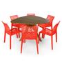 Imagem de Conjunto Mesa de Jantar Orgânica Nina 120cm Natural com 6 Cadeiras Gruvyer - Vermelho