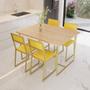 Imagem de Conjunto Mesa de Jantar Quadrada Pinus 4 Cadeiras Estofado Riviera Industrial Dourado