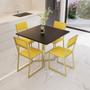Imagem de Conjunto Mesa de Jantar Quadrada Preta 4 Cadeiras Estofado Riviera Industrial Dourado