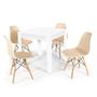 Imagem de Conjunto Mesa de Jantar Quadrada Sofia Branca 80x80cm com 4 Cadeiras Eames Eiffel - Nude