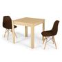 Imagem de Conjunto Mesa de Jantar Quadrada Sofia Natural 80x80cm com 2 Cadeiras Eames Eiffel - Marrom