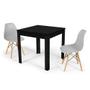 Imagem de Conjunto Mesa de Jantar Quadrada Sofia Preta 80x80cm com 2 Cadeiras Eames Eiffel - Cinza