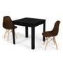 Imagem de Conjunto Mesa de Jantar Quadrada Sofia Preta 80x80cm com 2 Cadeiras Eames Eiffel - Marrom