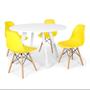 Imagem de Conjunto Mesa de Jantar Redonda Amanda Branca 120cm com 4 Cadeiras Eames Eiffel - Amarelo