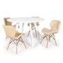 Imagem de Conjunto Mesa de Jantar Redonda Amanda Branca 120cm com 4 Cadeiras Eiffel Slim - Nude