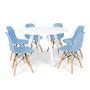 Imagem de Conjunto Mesa de Jantar Redonda Amanda Branca 120cm com 6 Cadeiras Eames Eiffel - Azul Claro