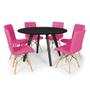 Imagem de Conjunto Mesa de Jantar Redonda Amanda Preta 120cm com 6 Cadeiras Eiffel Gomos - Rosa