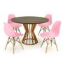 Imagem de Conjunto Mesa de Jantar Redonda Cecília Amadeirada Natural 120cm com 4 Cadeiras Eames Eiffel - Rosa