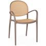 Imagem de Conjunto Mesa de Jantar Redonda Eiffel Branca 120cm com 4 Cadeiras Roma com Braço - Marrom Claro
