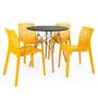 Imagem de Conjunto Mesa de Jantar Redonda Eiffel Preta 90cm com 4 Cadeiras Gruvyer - Amarelo