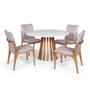 Imagem de Conjunto Mesa de Jantar Redonda Gabi 120cm Branca com 4 Cadeiras Estofada em Madeira Garbo Cinza Claro