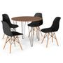 Imagem de Conjunto Mesa de Jantar Redonda Hairpin 90cm Natural com 4 Cadeiras Eames Eiffel - Preto