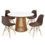 Imagem de Conjunto Mesa de Jantar Redonda Luana Amadeirada Branca 120cm com 4 Cadeiras Eames Eiffel - Marrom