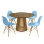 Imagem de Conjunto Mesa de Jantar Redonda Luana Amadeirada Natural 120cm com 4 Cadeiras Eames Eiffel - Azul Claro