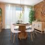 Imagem de Conjunto Mesa de Jantar Redonda Luana Amadeirada Natural 120cm com 4 Cadeiras Eames Eiffel - Branco