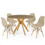 Imagem de Conjunto Mesa de Jantar Redonda Marci Natural 100cm com 4 Cadeiras Eames Eiffel - Nude