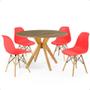 Imagem de Conjunto Mesa de Jantar Redonda Marci Natural 100cm com 4 Cadeiras Eames Eiffel - Vermelho