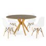 Imagem de Conjunto Mesa de Jantar Redonda Marci Natural 120cm com 4 Cadeiras Eames Eiffel - Branco