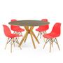 Imagem de Conjunto Mesa de Jantar Redonda Marci Natural 120cm com 4 Cadeiras Eames Eiffel - Vermelho