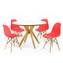 Imagem de Conjunto Mesa de Jantar Redonda Marci Premium Branca 100cm com 4 Cadeiras Eames Eiffel - Vermelho