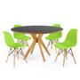 Imagem de Conjunto Mesa de Jantar Redonda Marci Premium Preta 120cm com 4 Cadeiras Eames Eiffel - Verde