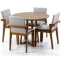 Imagem de Conjunto Mesa de Jantar Redonda Natural Lara Premium 100cm com 4 Cadeiras Estofadas Isabela - Bege