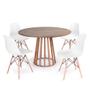 Imagem de Conjunto Mesa de Jantar Redonda Talia Amadeirada Natural 120cm com 4 Cadeiras Eames Eiffel - Branco