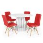 Imagem de Conjunto Mesa de Jantar Redonda Talia Branca 120cm com 4 Cadeiras Eiffel Gomos - Vermelho