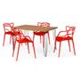 Imagem de Conjunto Mesa de Jantar Retangular Hairpin Natural 130x80cm com 4 Cadeiras Allegra - Vermelho