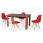 Imagem de Conjunto Mesa de Jantar Retangular Pérola Cherry 150x80cm com 4 Cadeiras Eames Eiffel - Vermelho