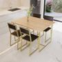 Imagem de Conjunto Mesa de Jantar Retangular Pinus 4 Cadeiras Estofado Riviera Industrial Dourado