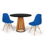 Imagem de Conjunto Mesa de Jantar Talia Amadeirada Preta 100cm com 2 Cadeiras Eames Eiffel - Azul