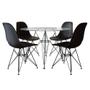 Imagem de Conjunto Mesa Jantar Eames Eiffel 90cm Redonda Vidro com 4 Cadeiras Pretas Base Ferro Preto