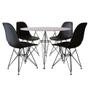 Imagem de Conjunto Mesa Jantar Eames Redonda Branca 110cm Com 4 Cadeira Pretas Base Ferro Preto