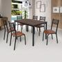 Imagem de Conjunto mesa jogo sala jantar ciplafe jade flex 6 cadeiras tubo preto fosco tampo madeira bp carvalho montreal 1,36m x 0,80m assento estofado