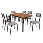 Imagem de Conjunto mesa jogo sala jantar ciplafe jade flex 6 cadeiras tubo preto fosco tampo madeira bp carvalho montreal 1,36m x 0,80m assento estofado