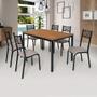 Imagem de Conjunto mesa jogo sala jantar ciplafe jade flex 6 cadeiras tubo preto fosco tampo madeira bp carvalho montreal 1,36m x 0,80m assento estofado