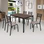 Imagem de Conjunto mesa jogo sala jantar ciplafe jade flex 6 cadeiras tubo preto fosco tampo madeira bp carvalho montreal 1,36m x 0,80m assento estofado