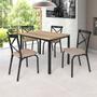 Imagem de Conjunto mesa jogo sala jantar ciplafe karina flex 4 cadeiras tubo preto fosco tampo carvalho montreal 1,10m assento linho bege