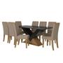 Imagem de Conjunto: Mesa Sala Jantar Amora Tampo Madeirado c/ Vidro 90x180cm e 8 Cadeiras 2CAD142 Freijo/Preto fosco/Vidro preto - Suede Bege - Kappesberg