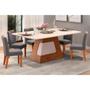 Imagem de Conjunto: Mesa Sala Jantar Dala Tampo Madeirado c/ Vidro Curvo 180x90cm e 6 Cadeiras Julia Off White - Freijo/Suede Lunar - DJ Móveis