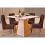 Imagem de Conjunto: Mesa Sala Jantar Fler Tampo Madeirado c/ Vidro 90x90cm e 4 Cadeiras Jade Cedro/Off White - Suede Moca - DJ Móveis