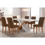 Imagem de Conjunto: Mesa Sala Jantar Imperatriz Tampo Madeirado c/ Vidro Canto Curvo 180x90 e 6 Cadeiras Londrina Imbuia/Off White - Suede Marrom - Rufato
