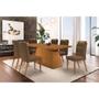 Imagem de Conjunto: Mesa Sala Jantar Luna c/ Tampo Madeirado Canto Curvo 180x90cm e 6 cadeiras Imperatriz Imbuia/Suede Capuccino - Rufato