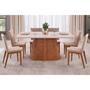 Imagem de Conjunto: Mesa Sala Jantar Ryze Tampo Madeirado c/ Vidro Curvo 180x100cm e 6 Cadeiras Sofia Freijo/Off White - Ipe/Suede Creme - DJ Móveis