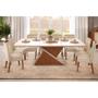 Imagem de Conjunto: Mesa Sala Jantar Zafira Tampo Madeirado c/ Vidro Curvo 200x100cm e 8 Cadeiras Jade Freijo/Off White - Linho Neve - DJ Móveis